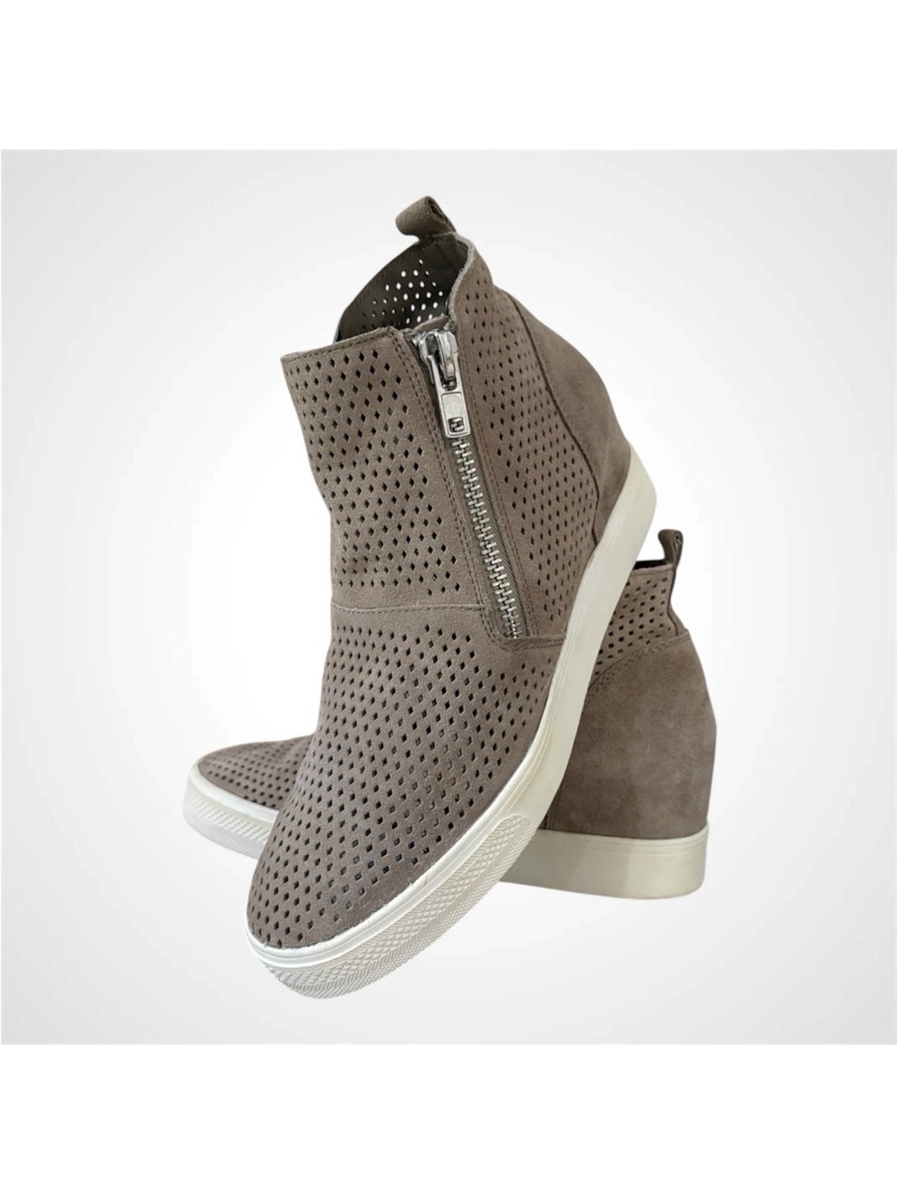 Steve Madden Taupe Perforated Wedge Sneaker Bootie with Side Zip - Picture 4 of 7